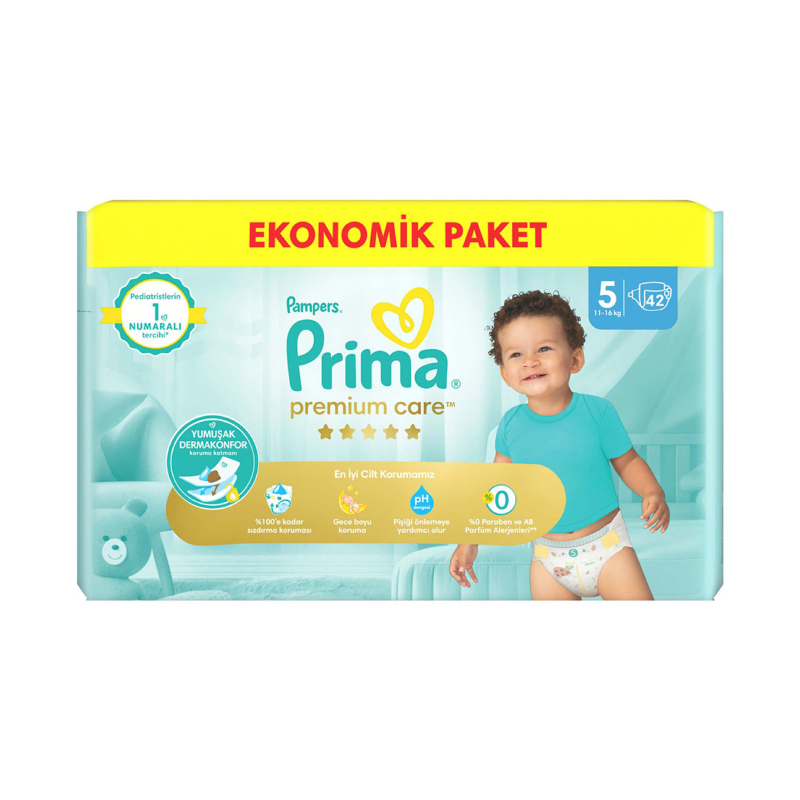 پوشک پمپرز پریما مدل premium care سایز 5 بسته 42 عددی